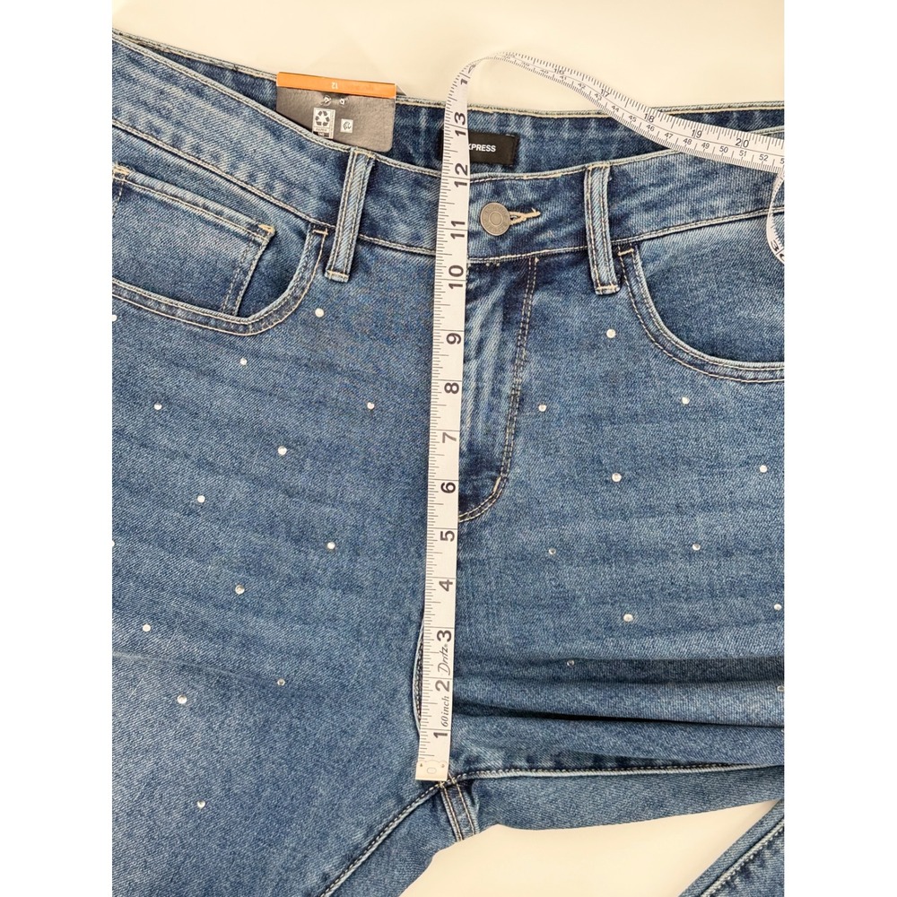 Express Embellished Rhinestone Straight Leg Jeans Medium Wash Blue Womens 12 NEW - Picture 8 of 9